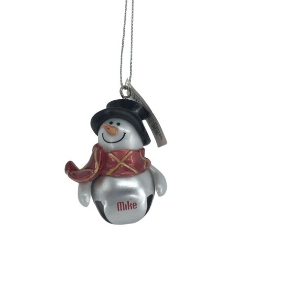 Ganz Jingle Bell Snowman Ornament Personalized Mike Red Scarf - Picture 1 of 2